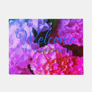 Fuchsia Pink Hydrangeas rosa violette Blumen Fußmatte