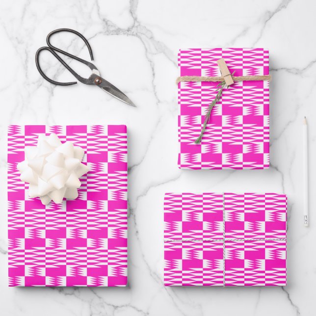 Fuchsia Pink Kente Set 3 Geschenkpapier Set (Vorderseite)