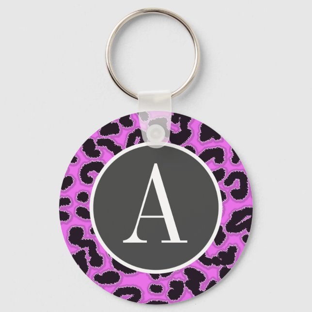 Fuchsia Pink Leopard Animal Print Schlüsselanhänger (Vorderseite)
