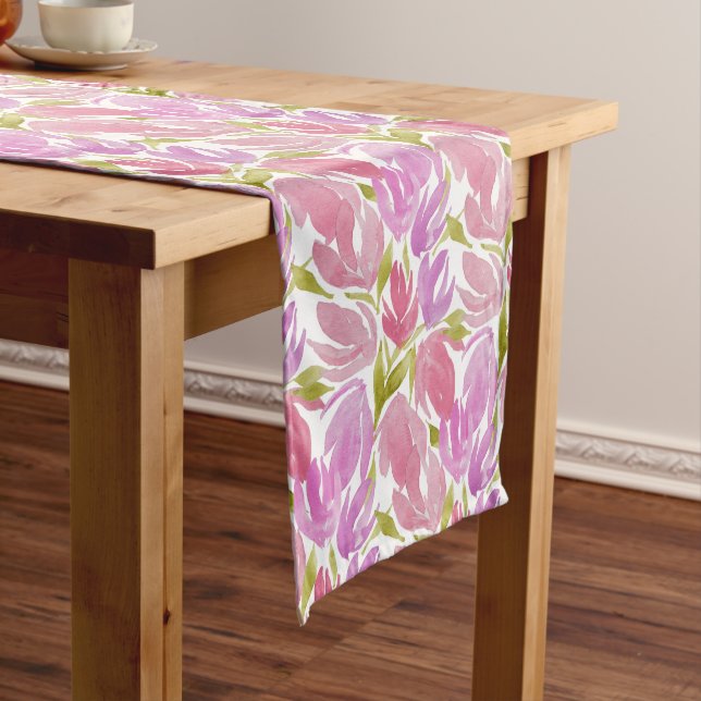 Fuchsia Pink Lila Aquarellblume Großer Tischläufer (Beispiel)