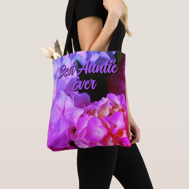 Fuchsia Pink lila Blumen Bester Tante je Tasche (Von Nahem)