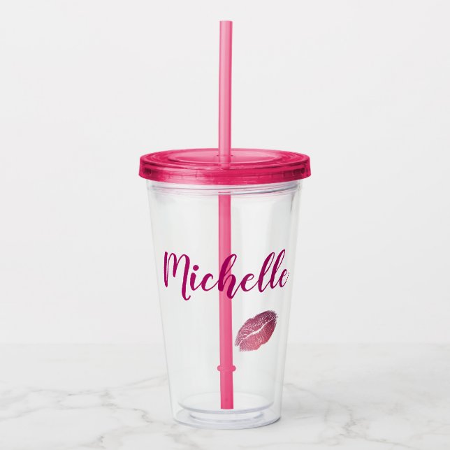 Fuchsia Pink Lippen Acryltrinkbecher (Vorderseite)