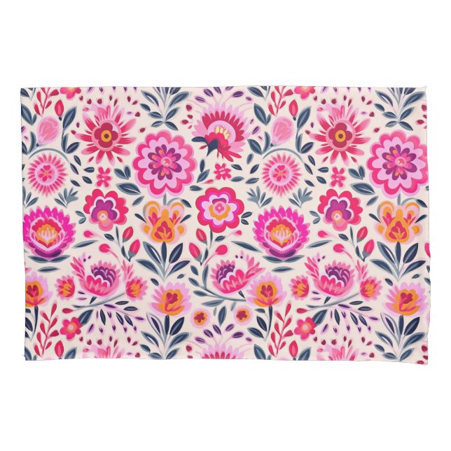 Fuchsia Pink mexikanische Blume Muster Bläschen Kissenbezug (Vorderseite)