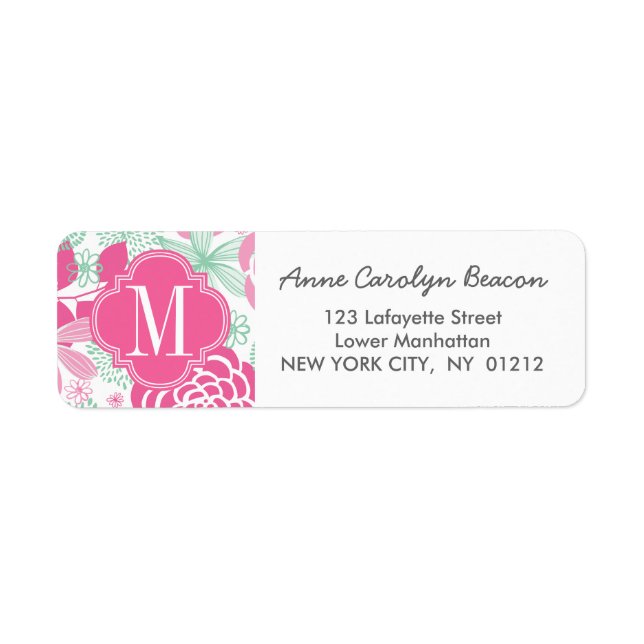 Fuchsia Pink Mint Green Girly Floral Personalisier (Vorne)