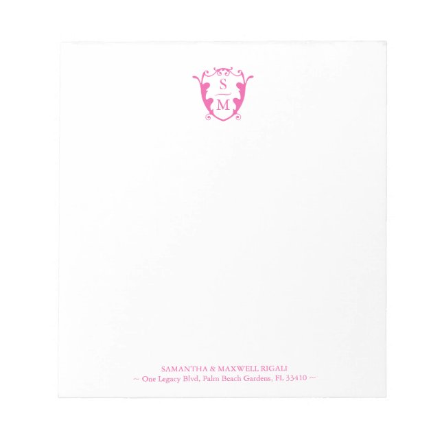 Fuchsia Pink Monogram Personalized Notepads Notizblock (Vorderseite)