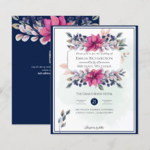 Fuchsia Pink Navy Blue Floral Chic Hochzeit