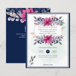 Fuchsia Pink Navy Blue Floral Chic Hochzeit
