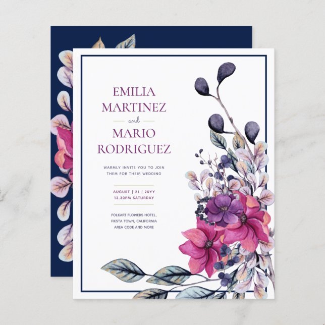 Fuchsia Pink Navy Blue Floral Wedding (Vorne/Hinten)