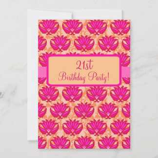 Fuchsia Pink Orange Damask 21. Geburtstag Party Einladung