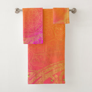 Fuchsia Pink Orange & Gold Indian Mandala Glam