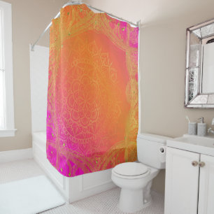 Fuchsia Pink Orange & Gold Indian Mandala Glam Duschvorhang