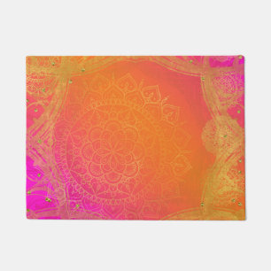 Fuchsia Pink Orange & Gold Indian Mandala Glam Fußmatte
