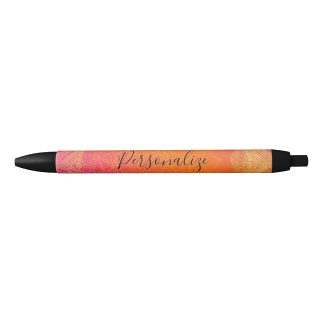 Fuchsia Pink Orange & Gold Indian Mandala Glam Kugelschreiber (Vorderseite)