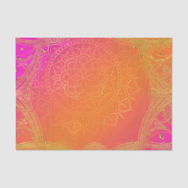 Fuchsia Pink Orange & Gold Indian Mandala Glam Seidenpapier (Vorderseite)