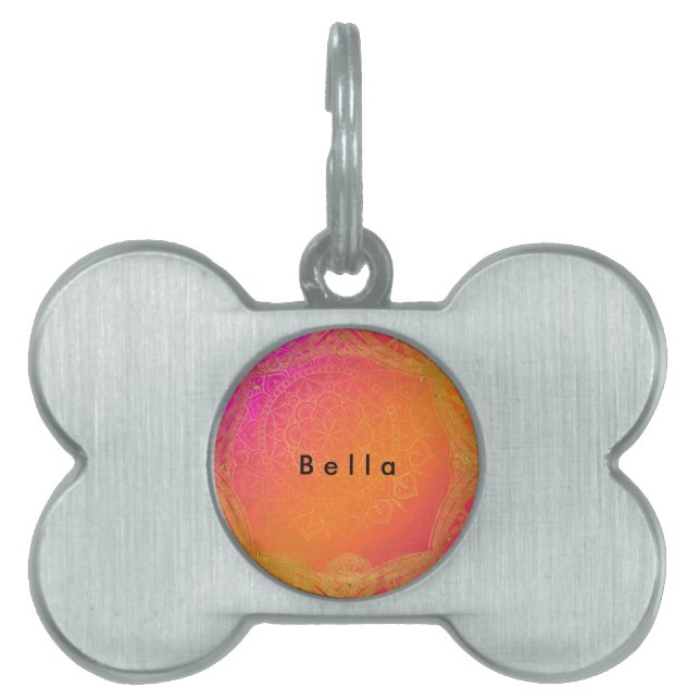 Fuchsia Pink Orange & Gold Indian Mandala Glam Tiermarke (Vorderseite)