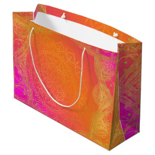 Fuchsia Pink Orange & Gold Indian Mandala Party Große Geschenktüte