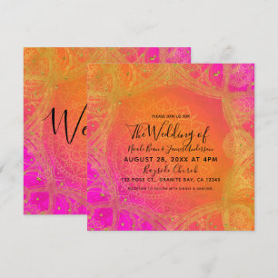 Fuchsia Pink Orange Gold Indischer Mandala Hochzei Einladung
