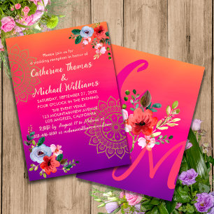 Fuchsia Pink Orange Lila Bright und Bold Floral Einladung