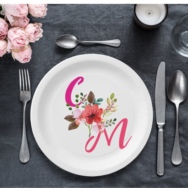 Fuchsia Pink Orange Lila Bright und Bold Floral Pappteller (Von Creator hochgeladen)