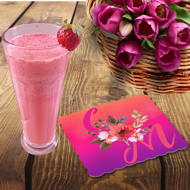 Fuchsia Pink Orange Lila Bright und Bold Floral Untersetzer (Von Creator hochgeladen)