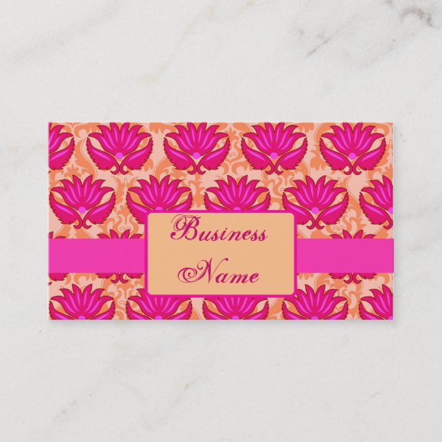 Fuchsia Pink Orange Pariser Damaske Grafik Visitenkarte (Vorderseite)