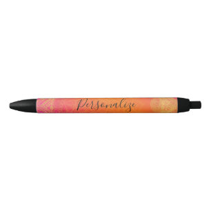 Fuchsia Pink Orange und Gold Indischer Mandala Gla Kugelschreiber