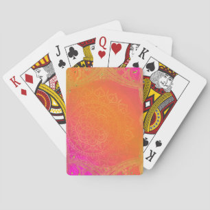 Fuchsia Pink Orange und Gold Indischer Mandala Gla Spielkarten
