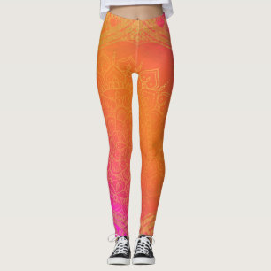 Fuchsia Pink Orange und Gold Indisches Mandala Gla Leggings