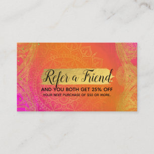 Fuchsia Pink Orange und Gold Mandala Empfehle eine Empfehlungskarte