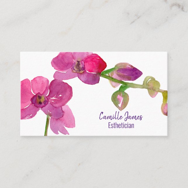 Fuchsia Pink Orchid Watercolor Blume Visitenkarte (Vorderseite)