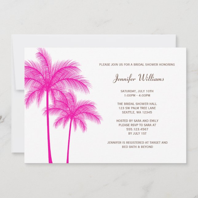 Fuchsia Pink Palm Tree Brautparty Einladung (Vorderseite)