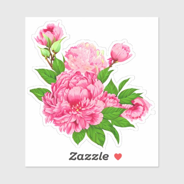 Fuchsia Pink Peonies and Green Blätter Aufkleber (Blatt)
