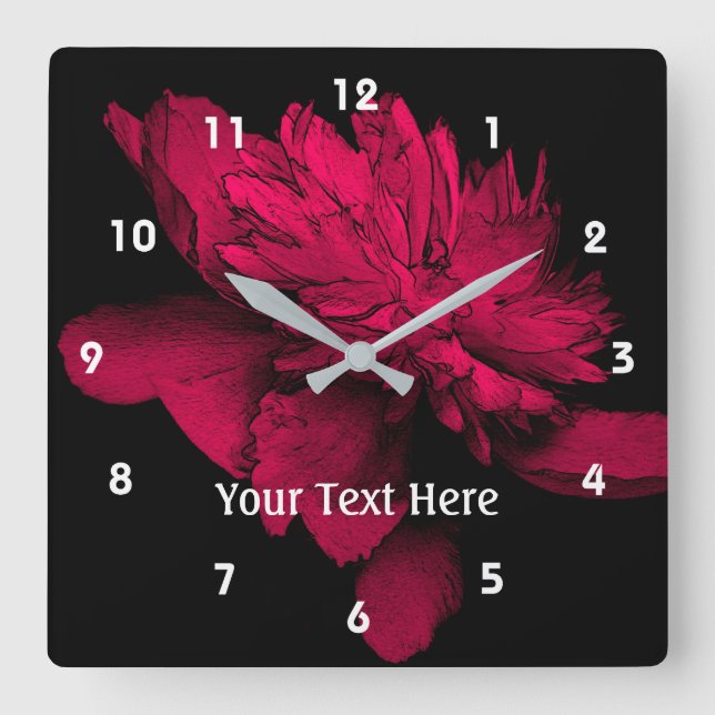 Fuchsia Pink Peony Blume Personalisiert Quadratische Wanduhr (Vorderseite)