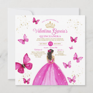 Fuchsia Pink Quinceñera 15 Anos Gold Geburtstag Einladung