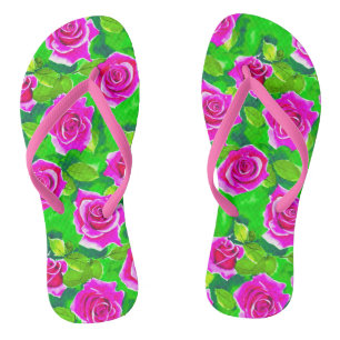 Fuchsia Pink Rose Muster Flip Flops