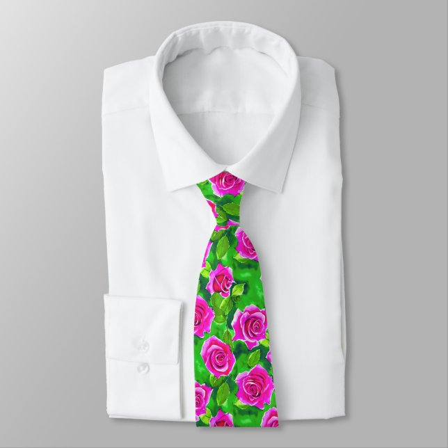 Fuchsia Pink Rose Muster Krawatte (Gebunden)