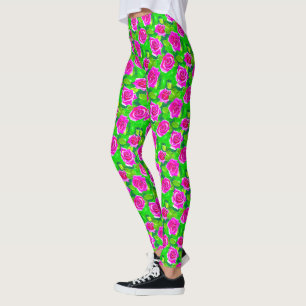 Fuchsia Pink Rose Muster Leggings
