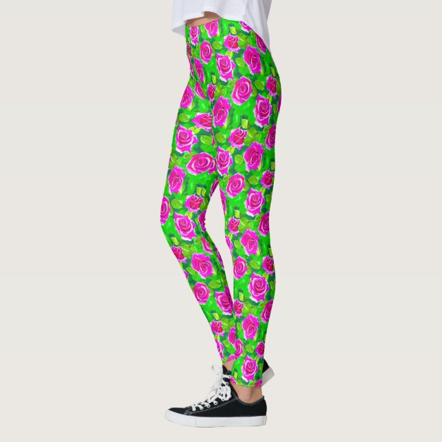 Fuchsia Pink Rose Muster Leggings (Links)