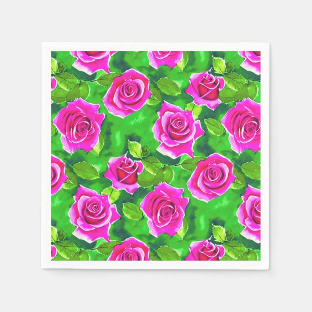 Fuchsia Pink Rose Muster Serviette (Vorderseite)