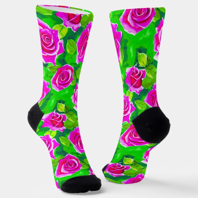 Fuchsia Pink Rose Muster Socken (Gewinkelt)
