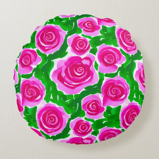 Fuchsia Pink Rose Rundes Kissen (Vorderseite)