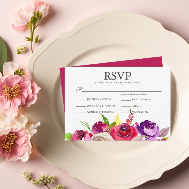 Fuchsia Pink Roses Garden Wedding Meal RSVP Karte (Von Creator hochgeladen)