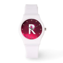 FUCHSIA PINK RUBY GEMSTONE MONOGRAM ARMBANDUHR