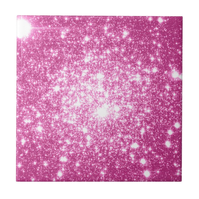 Fuchsia Pink Stars Fliese (Vorderseite)