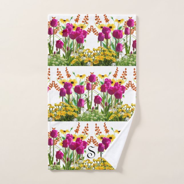 Fuchsia Pink Tulips Floral Monogram Handtuch (Handtuch)