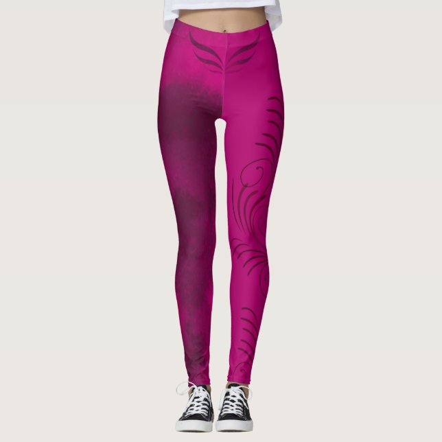 Fuchsia Pink und Blended Black/Pattern/Spiral/Flüg Leggings (Vorderseite)