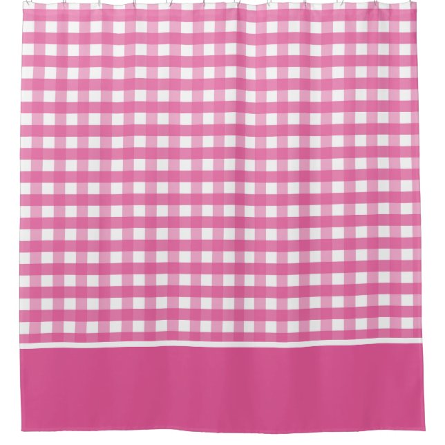 Fuchsia Pink und White Gingham Karo Duschvorhang (Vorderseite)
