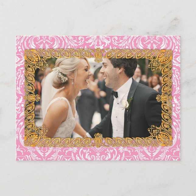 Fuchsia Pink Viktorianische Vintage Damaskus Postkarte (Vorderseite)