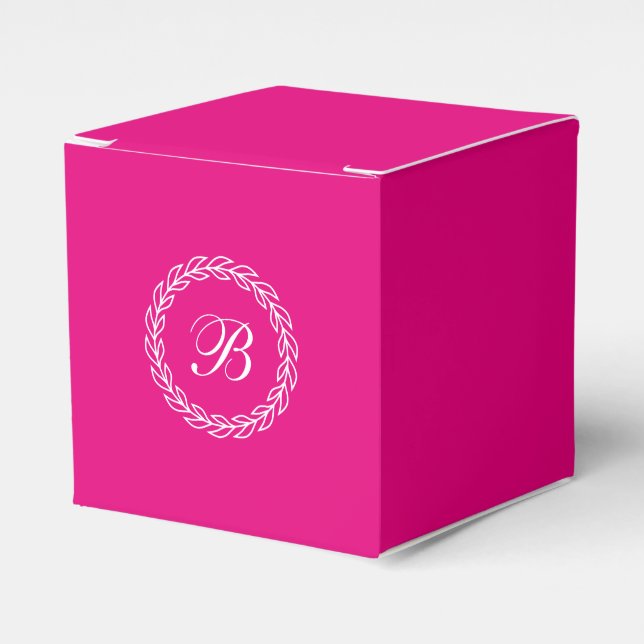 Fuchsia Pink White Laurel Wreath mit Monogramm Geschenkschachtel (Vorderseite)