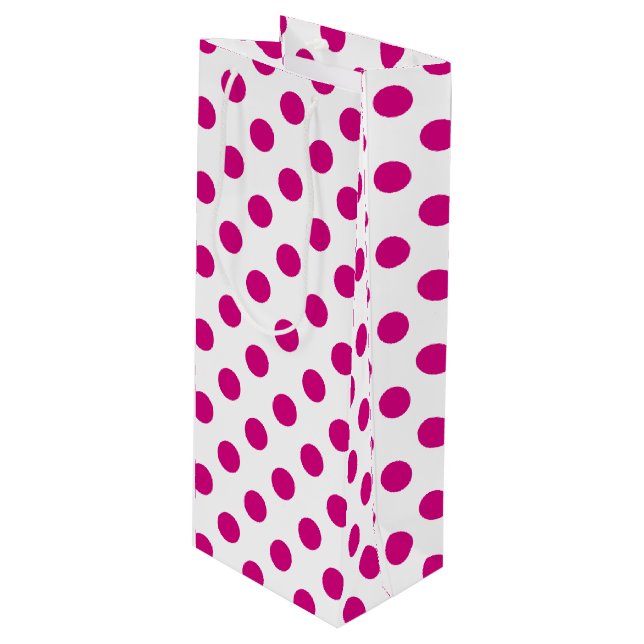 Fuchsia polka dots geschenktüte für weinflaschen (Vorderseite Schrägansicht)
